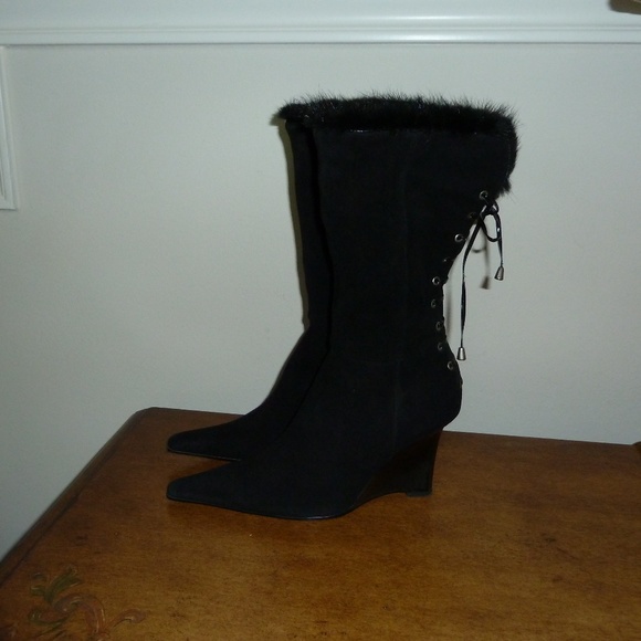 Luichiny Black Suede Wedge Boots 40 - Picture 1 of 6